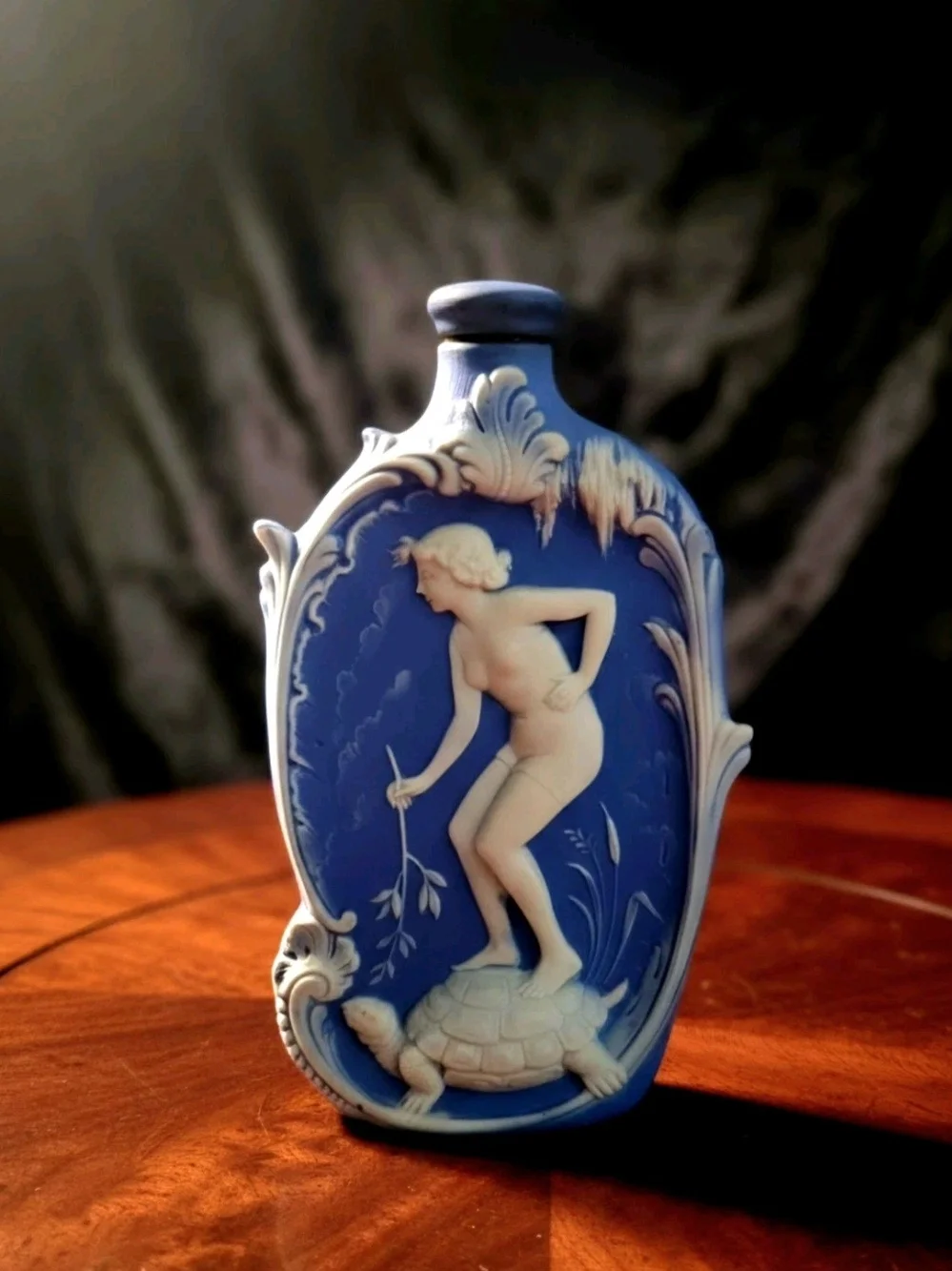 Rare antique German porcelain figural flask manufactured by Schafer & Vater 5.5